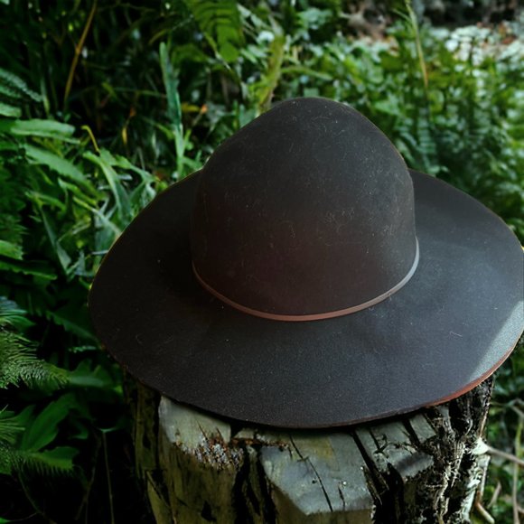 Black Wool Felt Floppy Hat Thin Leather Band 100% wool One Size - Picture 1 of 4